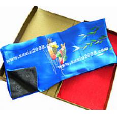 苏绣围巾天蓝色鸳鸯款_精品苏绣_真丝纯手工绣花围巾