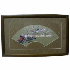 苏绣成品花鸟_扇形花鸟_苏州刺绣_苏州刺绣_手工刺绣