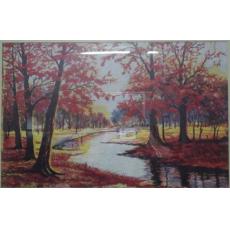 机绣_红枫刺绣画_芦苇刺绣画_黄金大道刺绣画_茅草屋