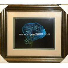 苏绣成品玻璃花_苏绣蓝色玻璃花_刺绣装饰画_手工剌绣