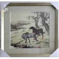 苏绣成品双马图_苏绣马_刺绣装饰画_手工精品剌绣